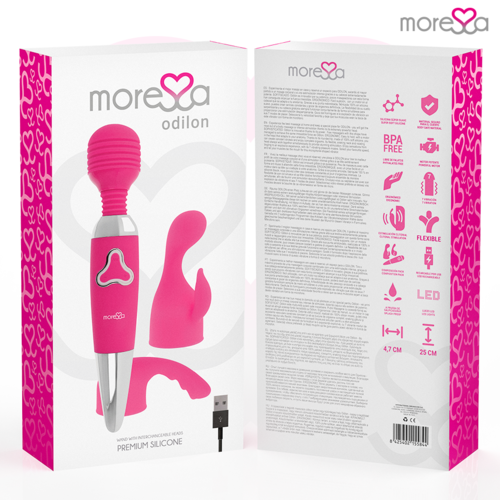 MORESSA - ODILON WAND POTENTE MOTOR MAS DOS CABEZALES PREMIUM SILICONE RECARGABLE